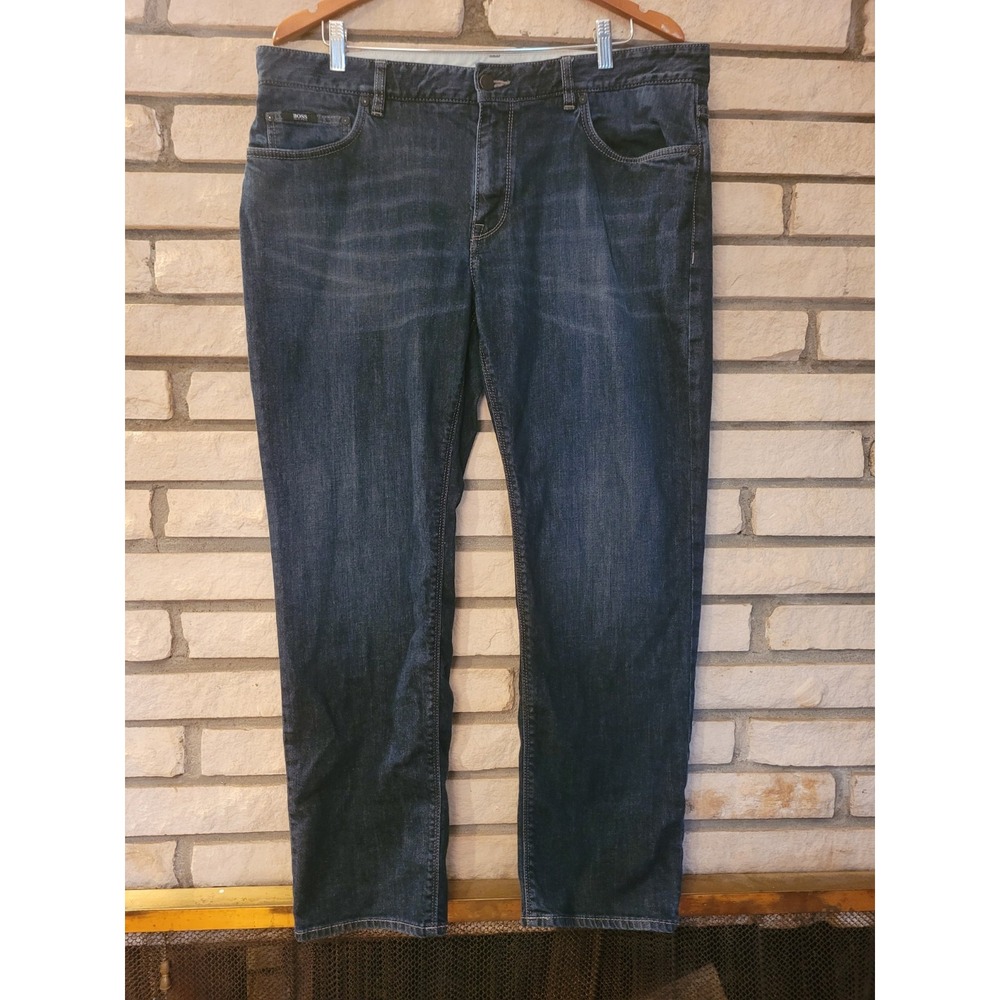 Hugo Boss Jeans Mens 38x30 Blue Denim Maine Regular Fit Stretch Straight Leg